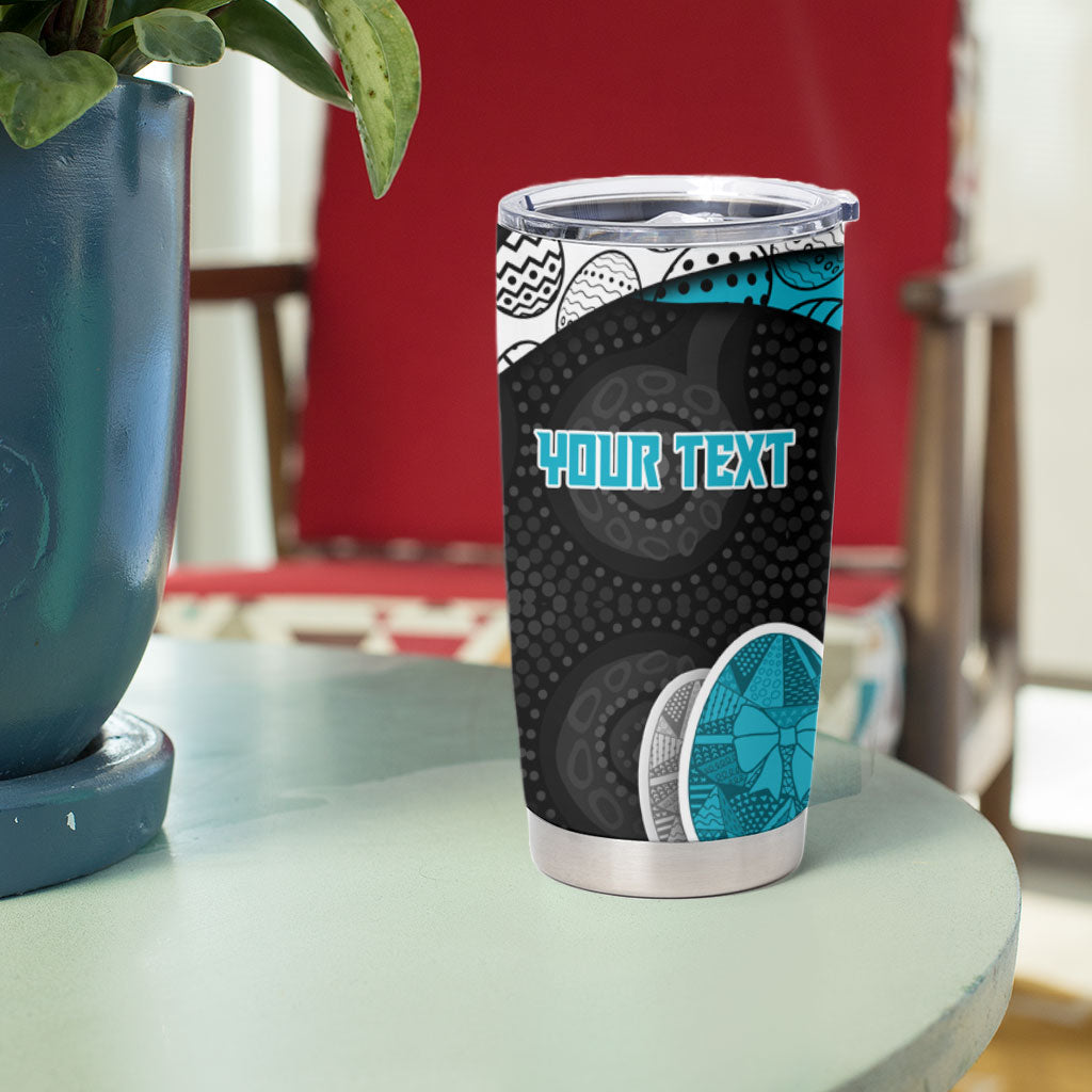 Personalized Power Football Tumbler Cup Easter Egg Pattern Teal Monochrome Tribal Dot Style