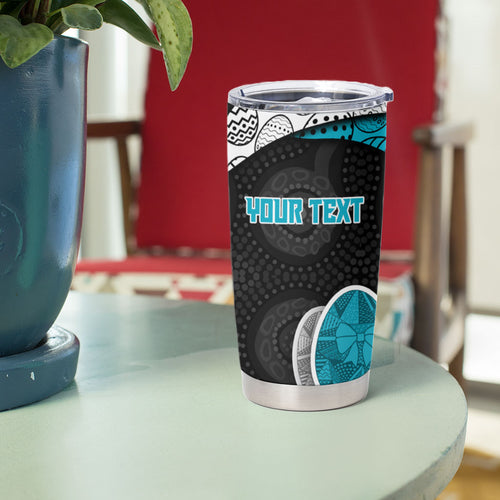 Personalized Power Football Tumbler Cup Easter Egg Pattern Teal Monochrome Tribal Dot Style