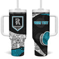 Personalized Power Football Tumbler With Handle Easter Egg Pattern Teal Monochrome Tribal Dot Style