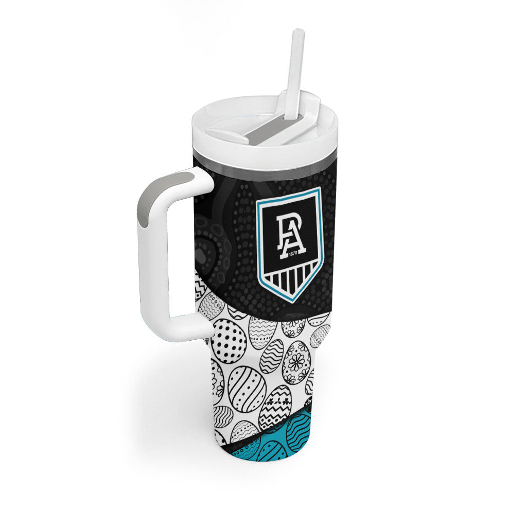 Personalized Power Football Tumbler With Handle Easter Egg Pattern Teal Monochrome Tribal Dot Style