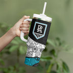 Personalized Power Football Tumbler With Handle Easter Egg Pattern Teal Monochrome Tribal Dot Style