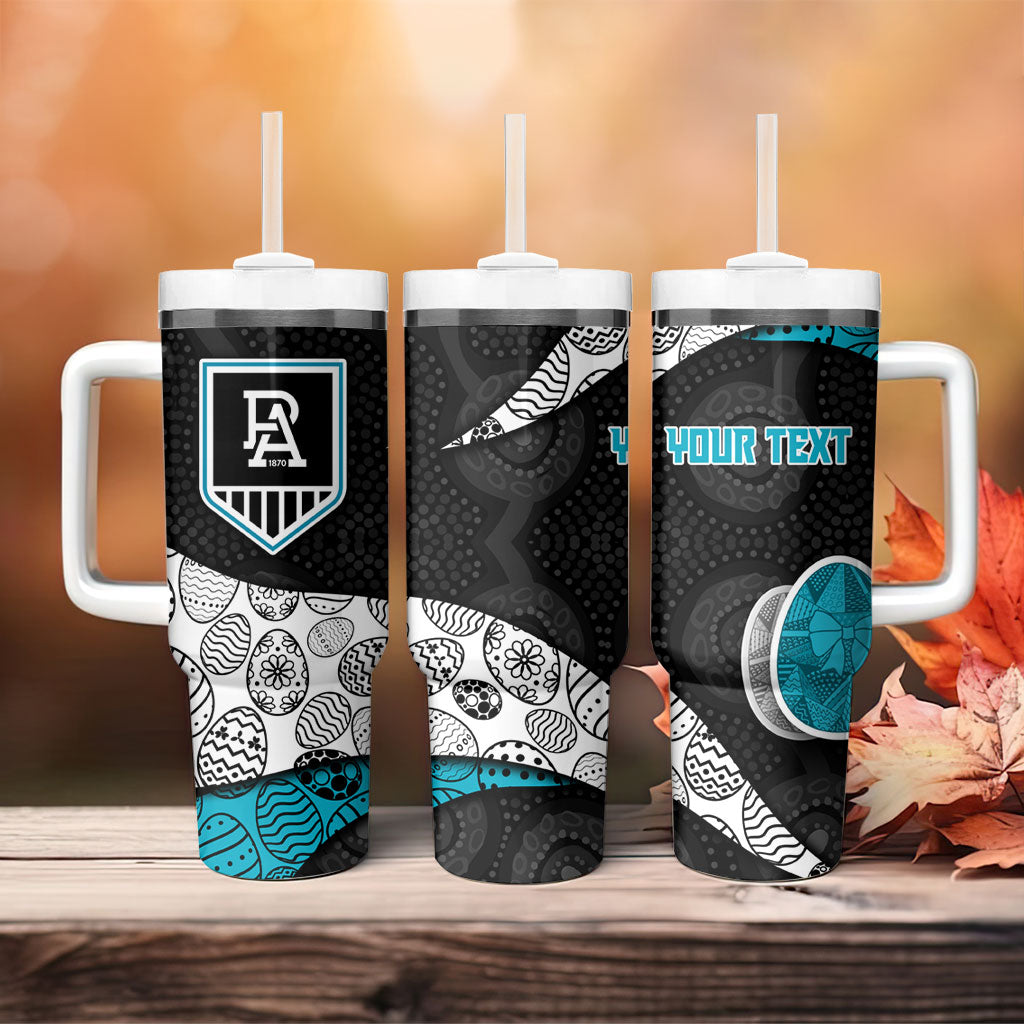 Personalized Power Football Tumbler With Handle Easter Egg Pattern Teal Monochrome Tribal Dot Style