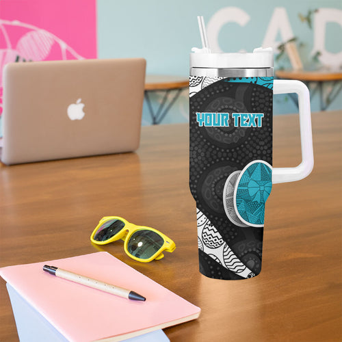 Personalized Power Football Tumbler With Handle Easter Egg Pattern Teal Monochrome Tribal Dot Style