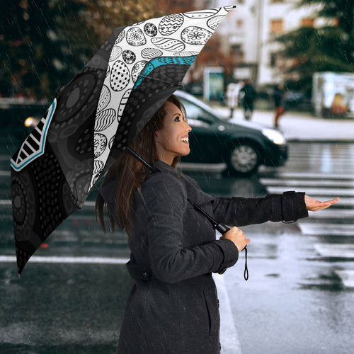 Personalized Power Football Umbrella Easter Egg Pattern Teal Monochrome Tribal Dot Style
