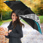 Personalized Power Football Umbrella Easter Egg Pattern Teal Monochrome Tribal Dot Style
