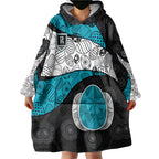 Personalized Power Football Wearable Blanket Hoodie Easter Egg Pattern Teal Monochrome Tribal Dot Style