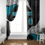 Personalized Power Football Window Curtain Easter Egg Pattern Teal Monochrome Tribal Dot Style