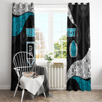 Personalized Power Football Window Curtain Easter Egg Pattern Teal Monochrome Tribal Dot Style