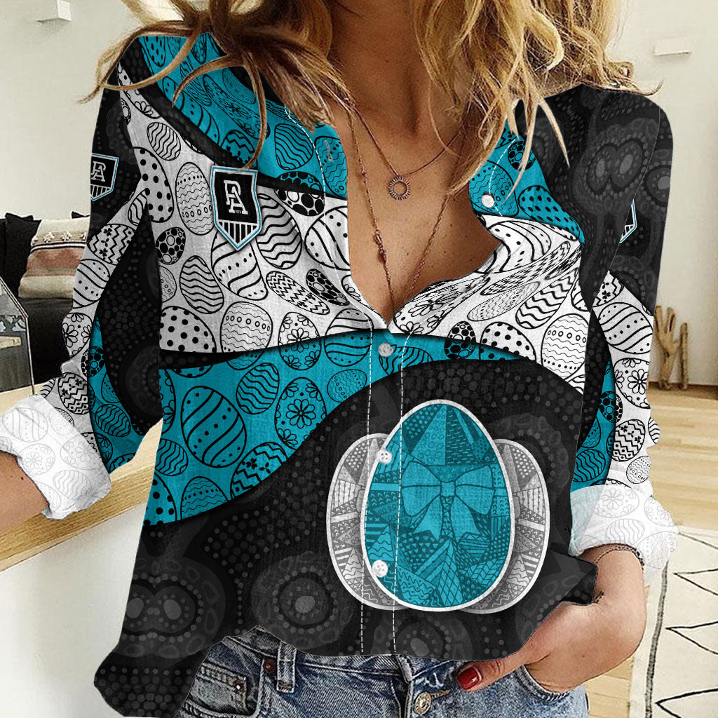 Personalized Power Football Women Casual Shirt Easter Egg Pattern Teal Monochrome Tribal Dot Style