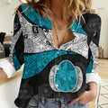 Personalized Power Football Women Casual Shirt Easter Egg Pattern Teal Monochrome Tribal Dot Style
