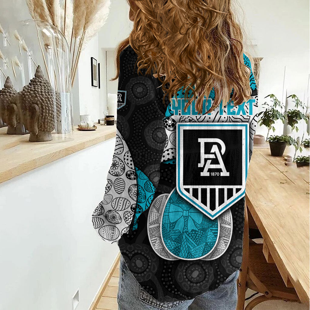 Personalized Power Football Women Casual Shirt Easter Egg Pattern Teal Monochrome Tribal Dot Style