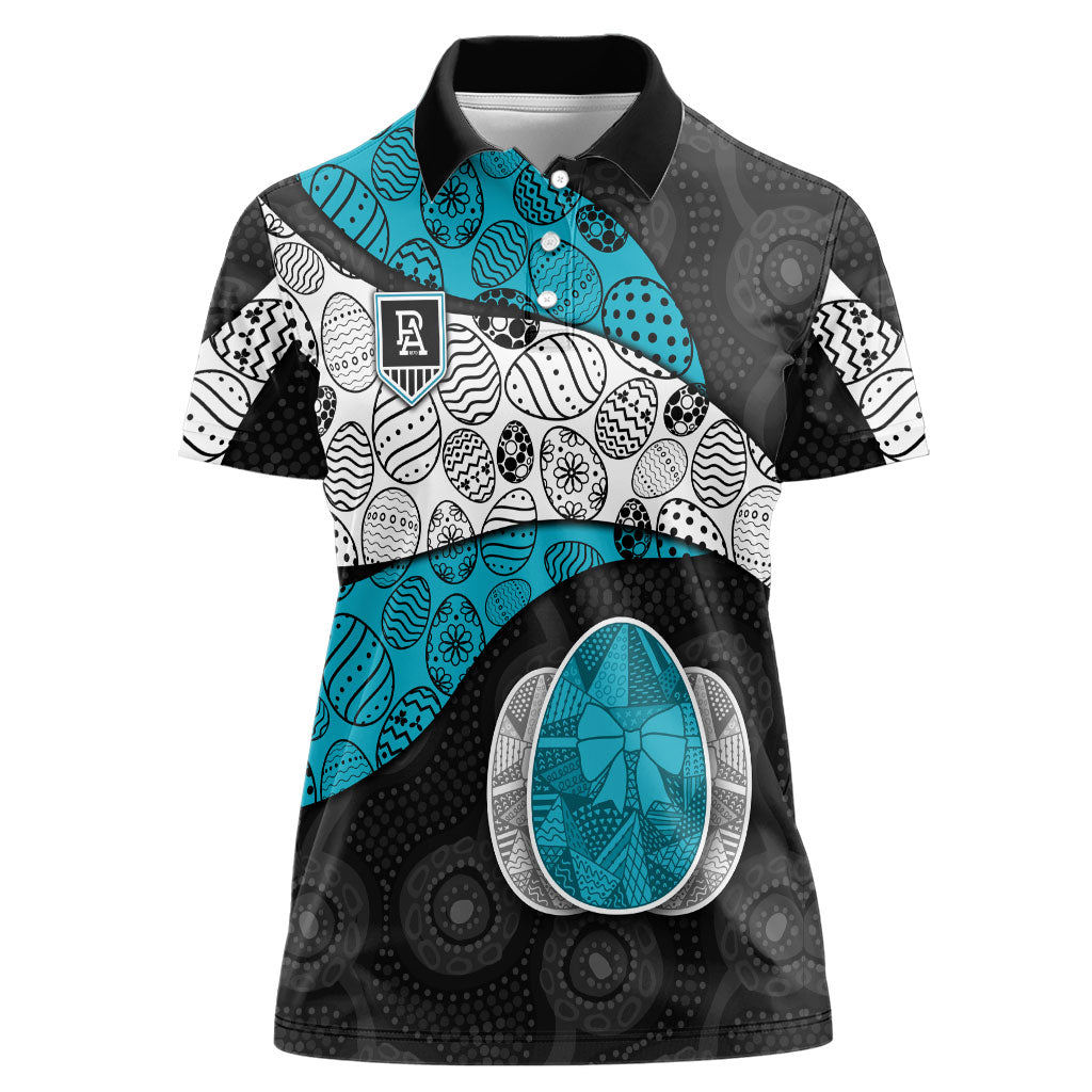 Personalized Power Football Women Polo Shirt Easter Egg Pattern Teal Monochrome Tribal Dot Style