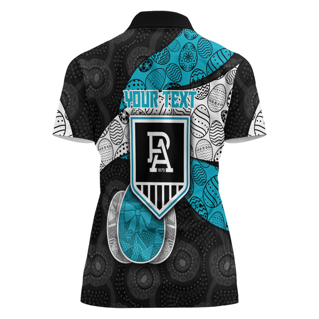 Personalized Power Football Women Polo Shirt Easter Egg Pattern Teal Monochrome Tribal Dot Style