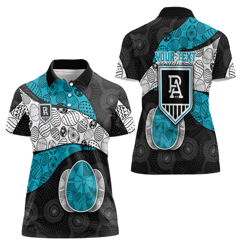 Personalized Power Football Women Polo Shirt Easter Egg Pattern Teal Monochrome Tribal Dot Style