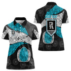 Personalized Power Football Women Polo Shirt Easter Egg Pattern Teal Monochrome Tribal Dot Style