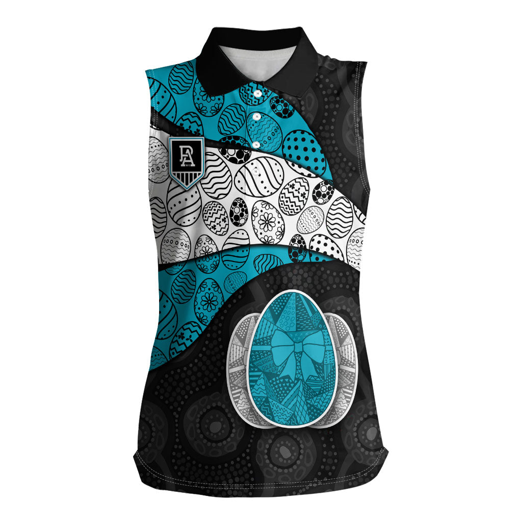 Personalized Power Football Women Sleeveless Polo Shirt Easter Egg Pattern Teal Monochrome Tribal Dot Style