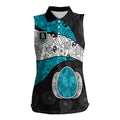 Personalized Power Football Women Sleeveless Polo Shirt Easter Egg Pattern Teal Monochrome Tribal Dot Style