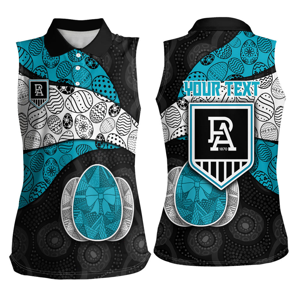 Personalized Power Football Women Sleeveless Polo Shirt Easter Egg Pattern Teal Monochrome Tribal Dot Style