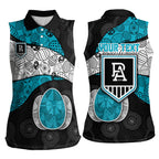 Personalized Power Football Women Sleeveless Polo Shirt Easter Egg Pattern Teal Monochrome Tribal Dot Style
