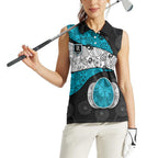 Personalized Power Football Women Sleeveless Polo Shirt Easter Egg Pattern Teal Monochrome Tribal Dot Style