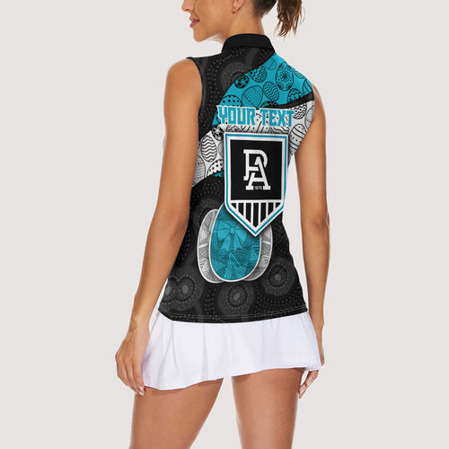 Personalized Power Football Women Sleeveless Polo Shirt Easter Egg Pattern Teal Monochrome Tribal Dot Style