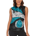 Personalized Power Football Women Sleeveless Polo Shirt Easter Egg Pattern Teal Monochrome Tribal Dot Style