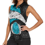 Personalized Power Football Women Sleeveless Polo Shirt Easter Egg Pattern Teal Monochrome Tribal Dot Style