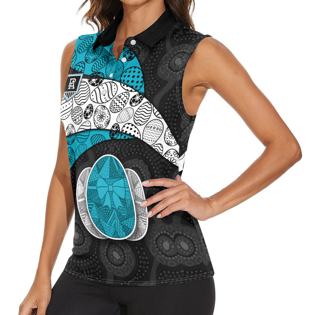 Personalized Power Football Women Sleeveless Polo Shirt Easter Egg Pattern Teal Monochrome Tribal Dot Style