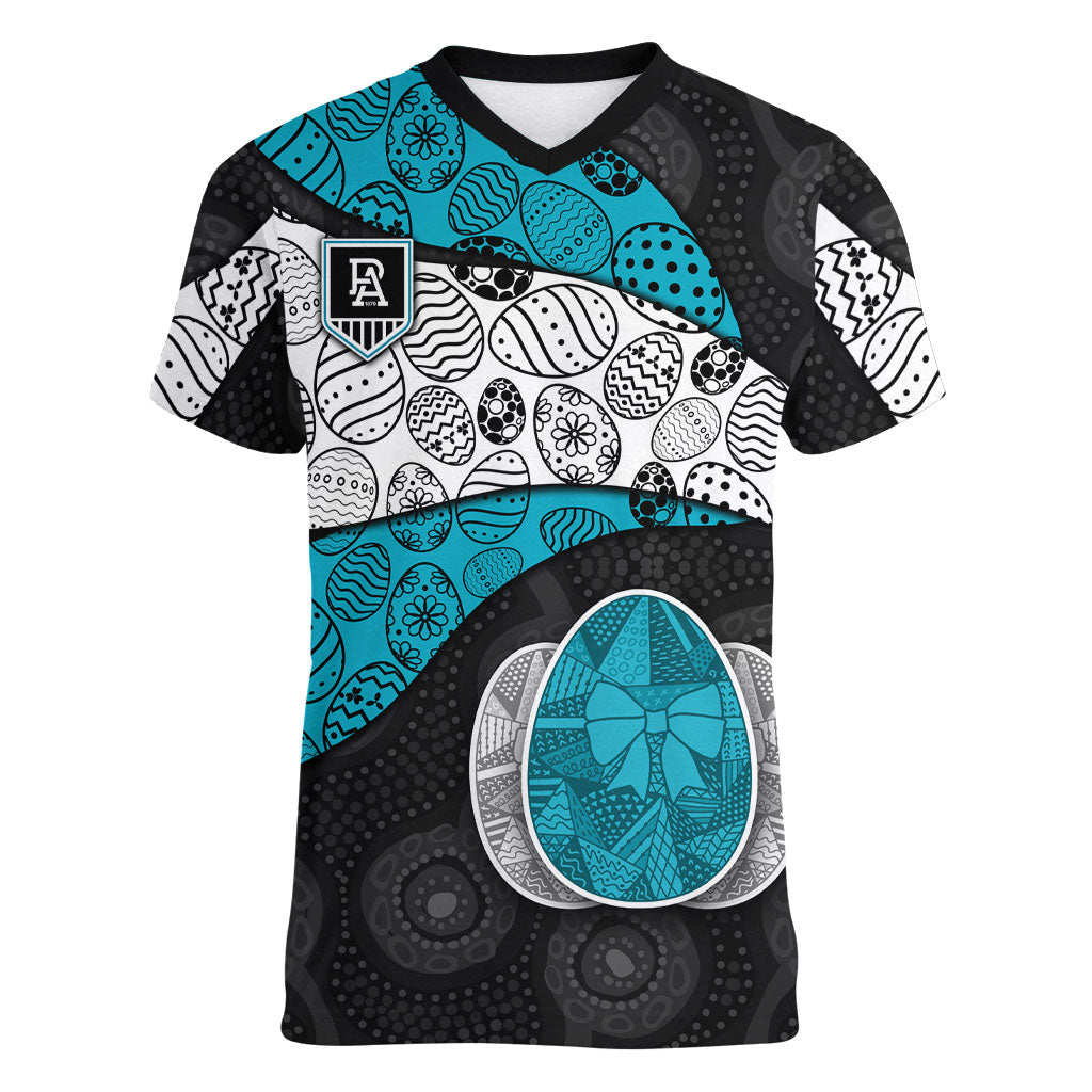 Personalized Power Football Women V-Neck T-Shirt Easter Egg Pattern Teal Monochrome Tribal Dot Style