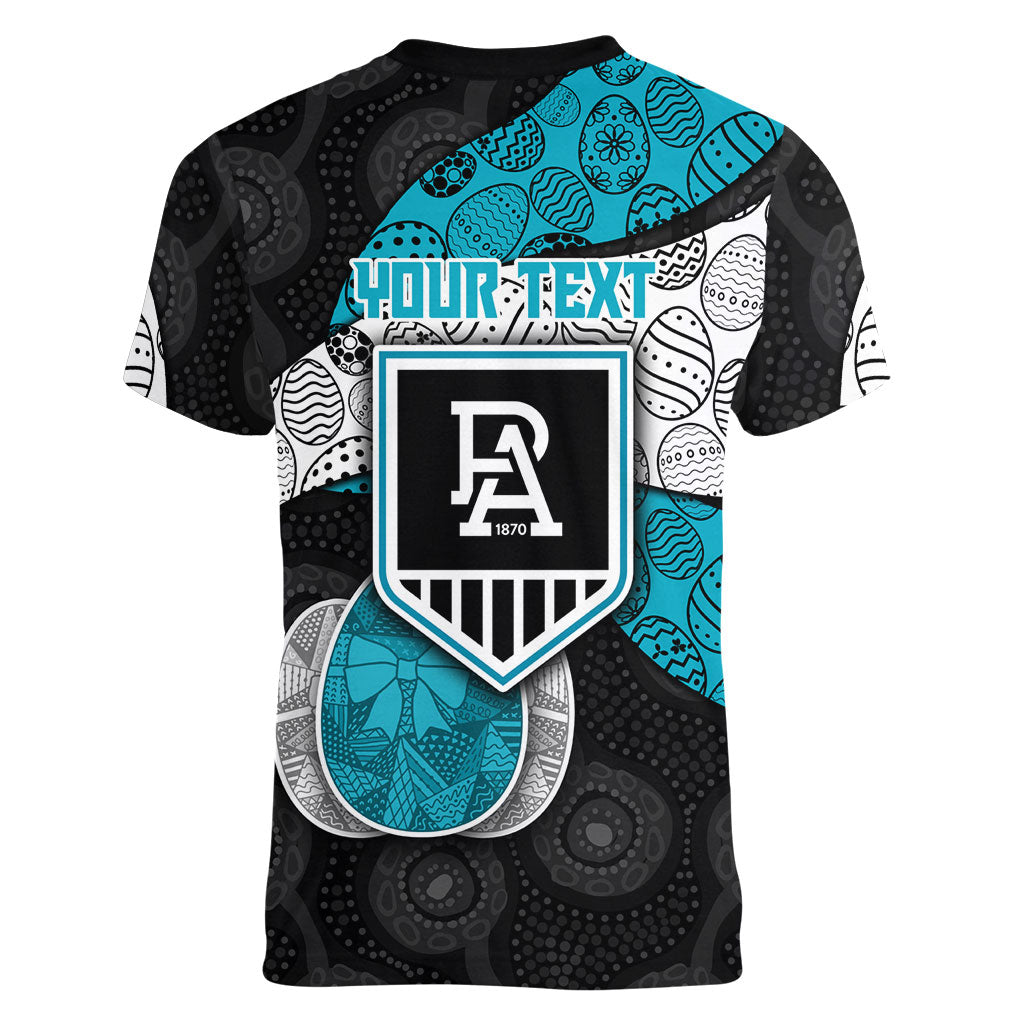 Personalized Power Football Women V-Neck T-Shirt Easter Egg Pattern Teal Monochrome Tribal Dot Style