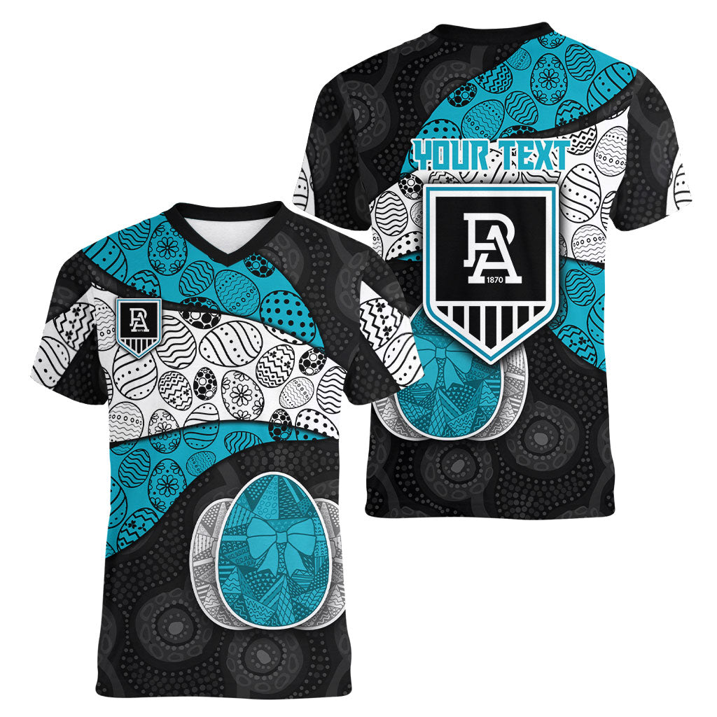 Personalized Power Football Women V-Neck T-Shirt Easter Egg Pattern Teal Monochrome Tribal Dot Style