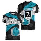 Personalized Power Football Women V-Neck T-Shirt Easter Egg Pattern Teal Monochrome Tribal Dot Style