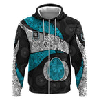 Personalized Power Football Zip Hoodie Easter Egg Pattern Teal Monochrome Tribal Dot Style