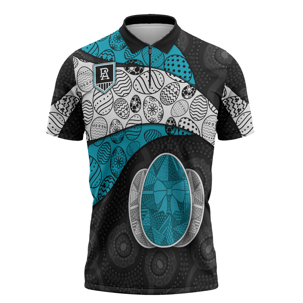 Personalized Power Football Zipper Polo Shirt Easter Egg Pattern Teal Monochrome Tribal Dot Style