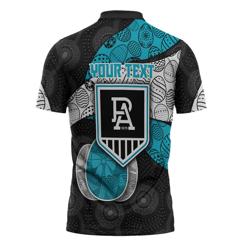 Personalized Power Football Zipper Polo Shirt Easter Egg Pattern Teal Monochrome Tribal Dot Style