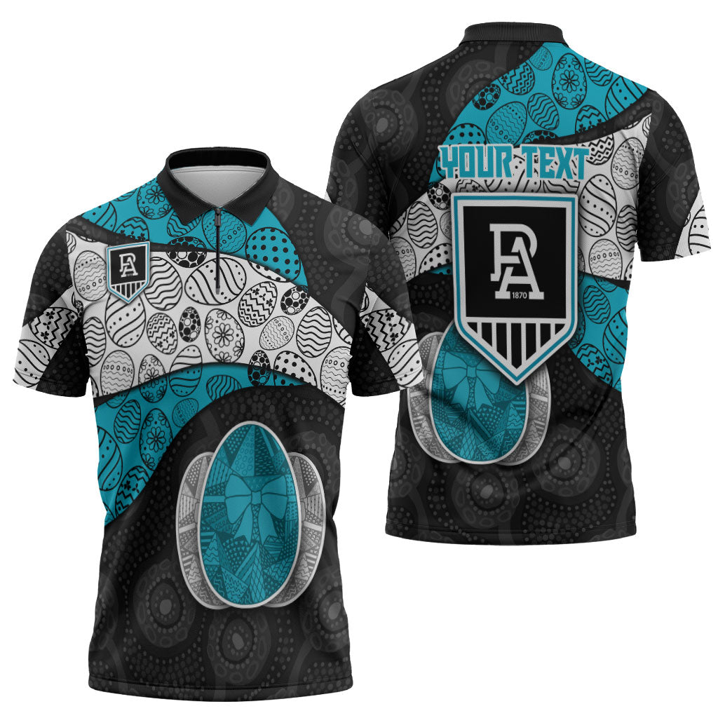 Personalized Power Football Zipper Polo Shirt Easter Egg Pattern Teal Monochrome Tribal Dot Style