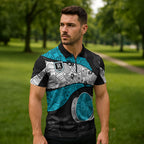 Personalized Power Football Zipper Polo Shirt Easter Egg Pattern Teal Monochrome Tribal Dot Style