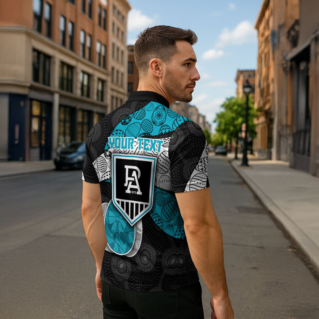 Personalized Power Football Zipper Polo Shirt Easter Egg Pattern Teal Monochrome Tribal Dot Style