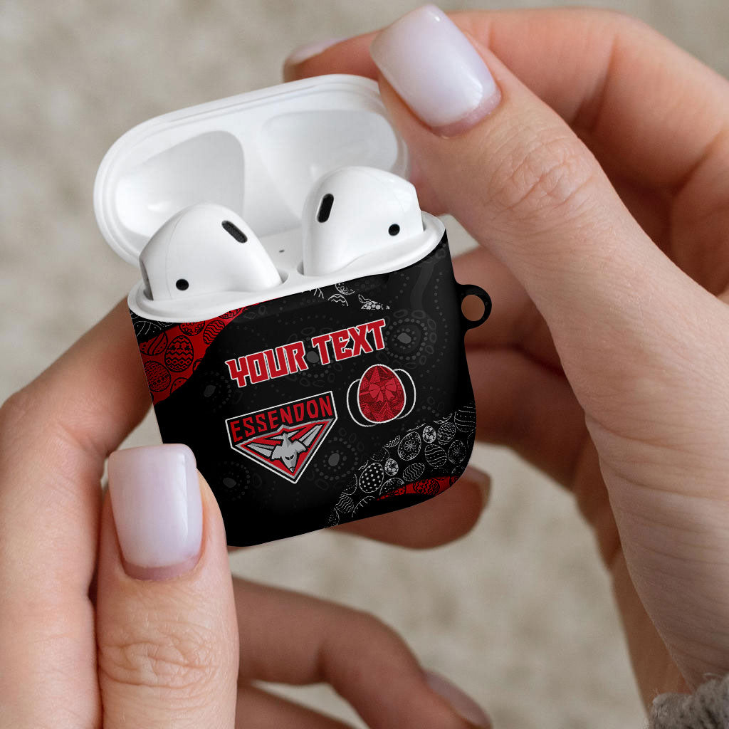 Personalized Essendon Football AirPods Case Easter Egg Pattern Red Black Tribal Dot Art Style