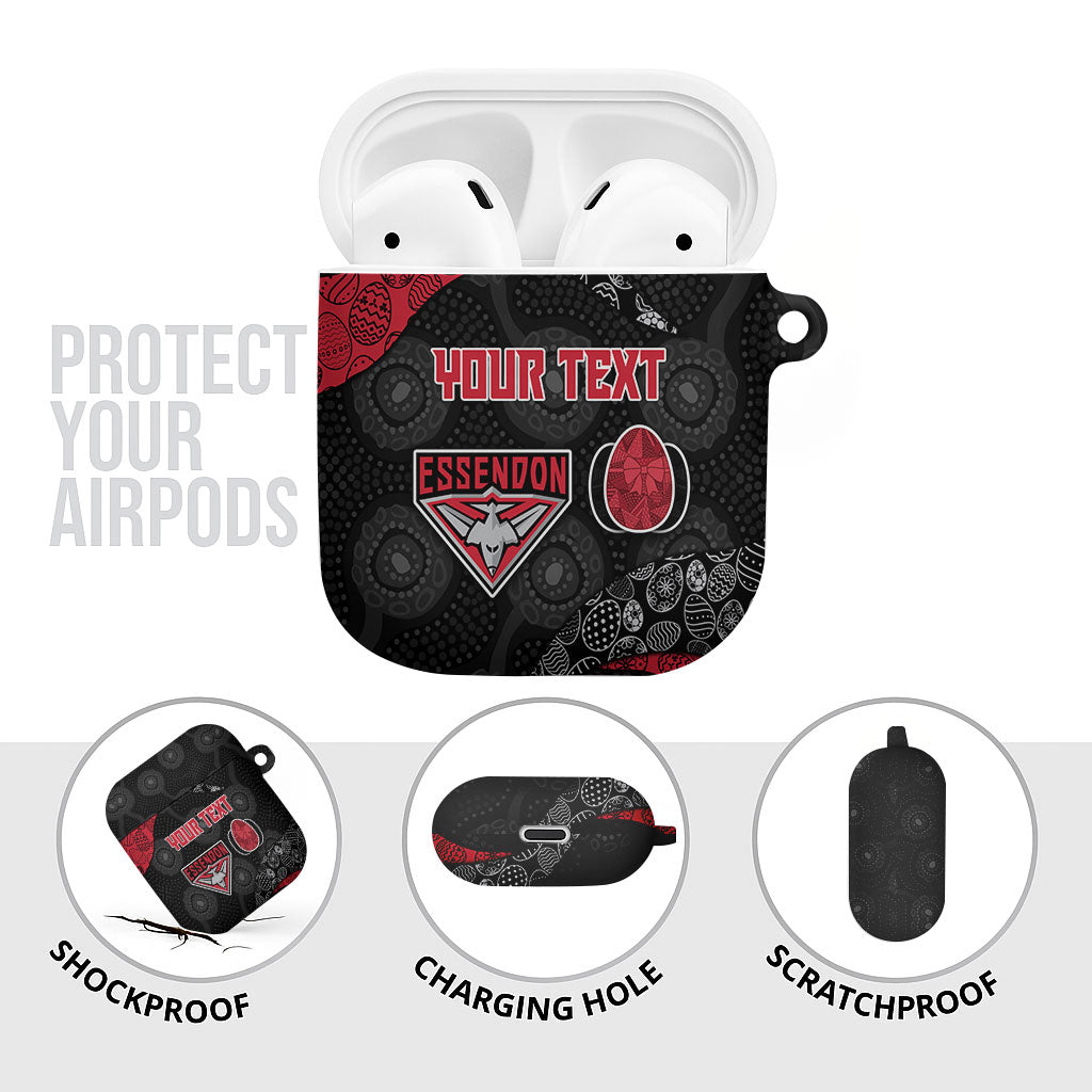 Personalized Essendon Football AirPods Case Easter Egg Pattern Red Black Tribal Dot Art Style