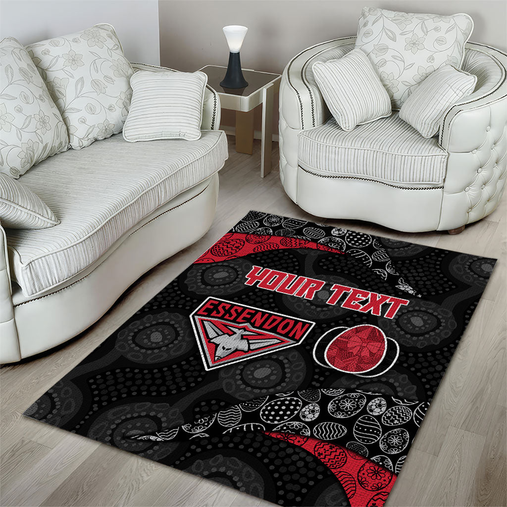 Personalized Essendon Football Area Rug Easter Egg Pattern Red Black Tribal Dot Art Style