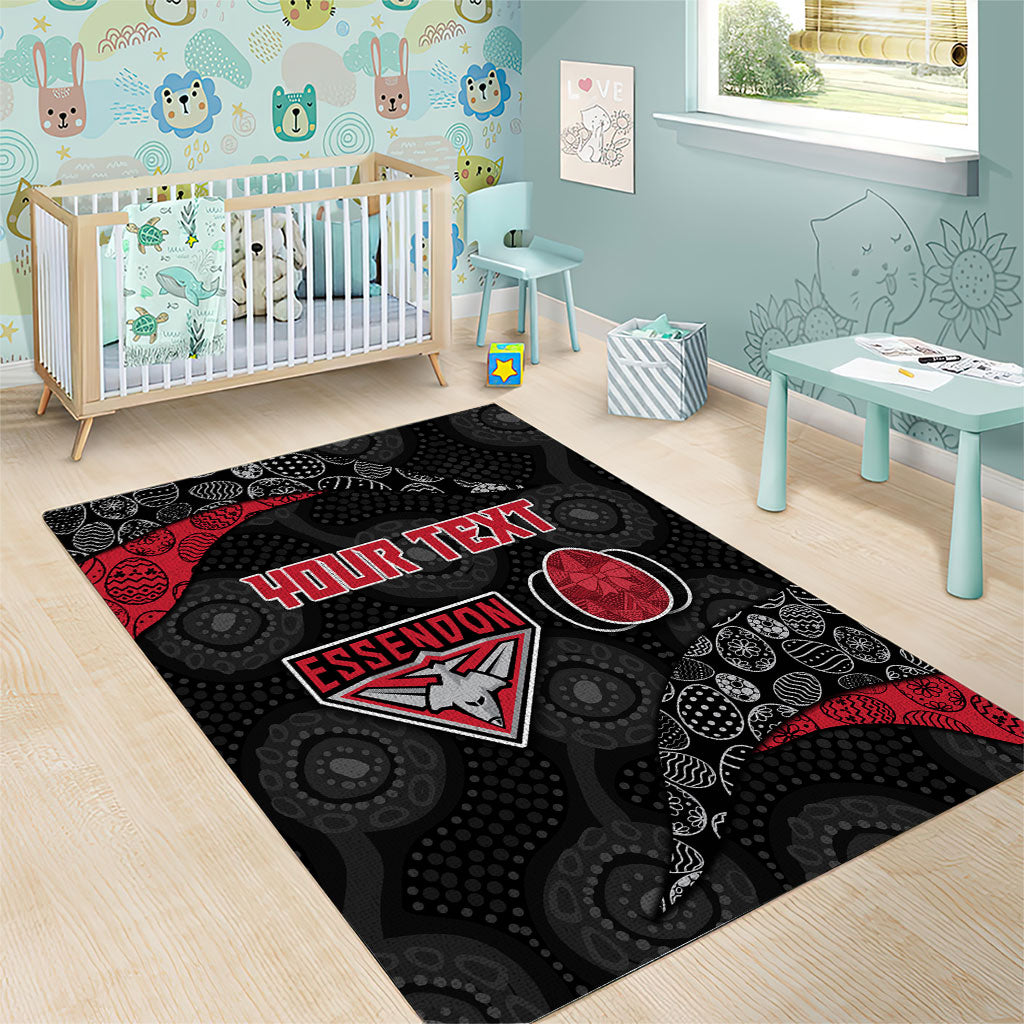 Personalized Essendon Football Area Rug Easter Egg Pattern Red Black Tribal Dot Art Style