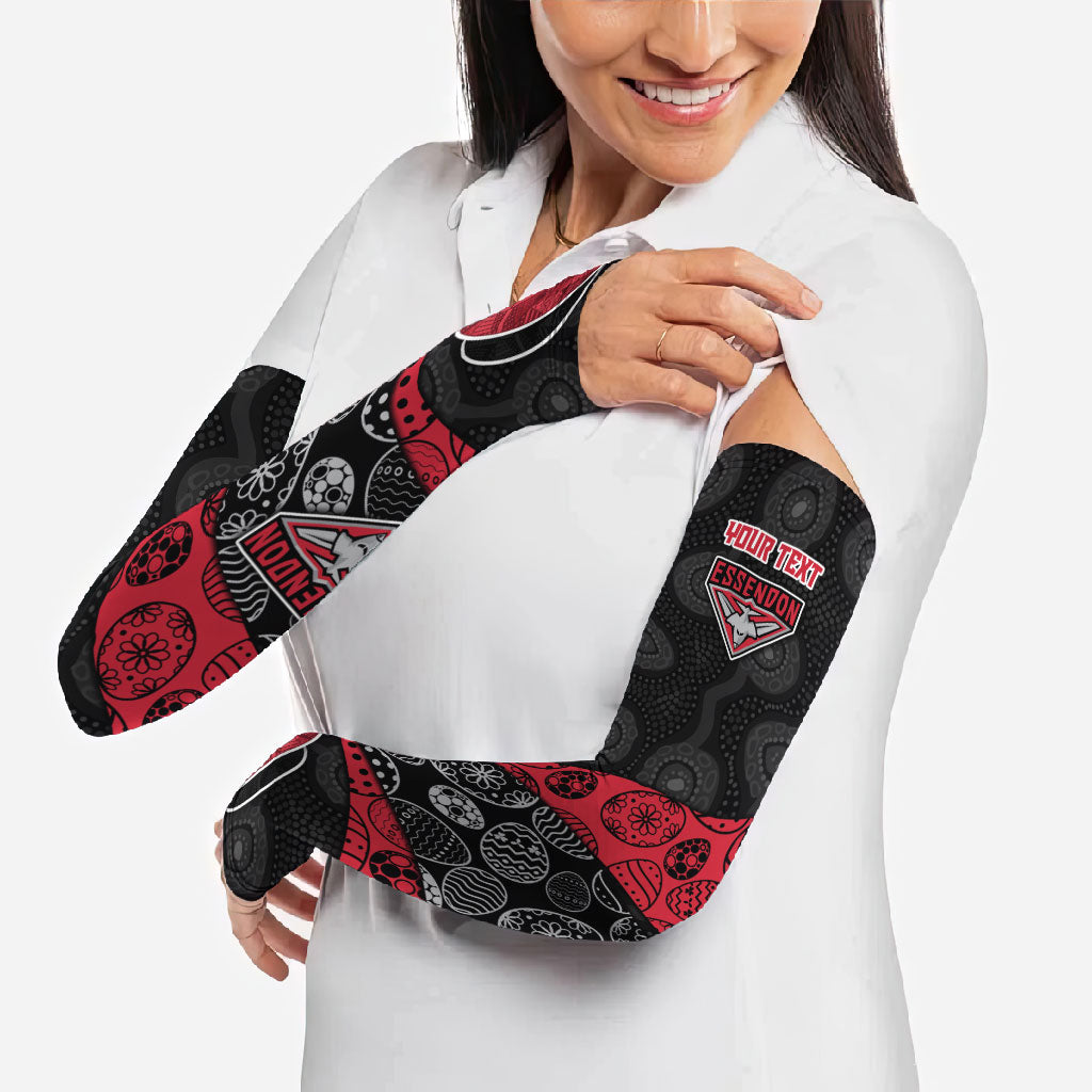 Personalized Essendon Football Arm Sleeves Easter Egg Pattern Red Black Tribal Dot Art Style