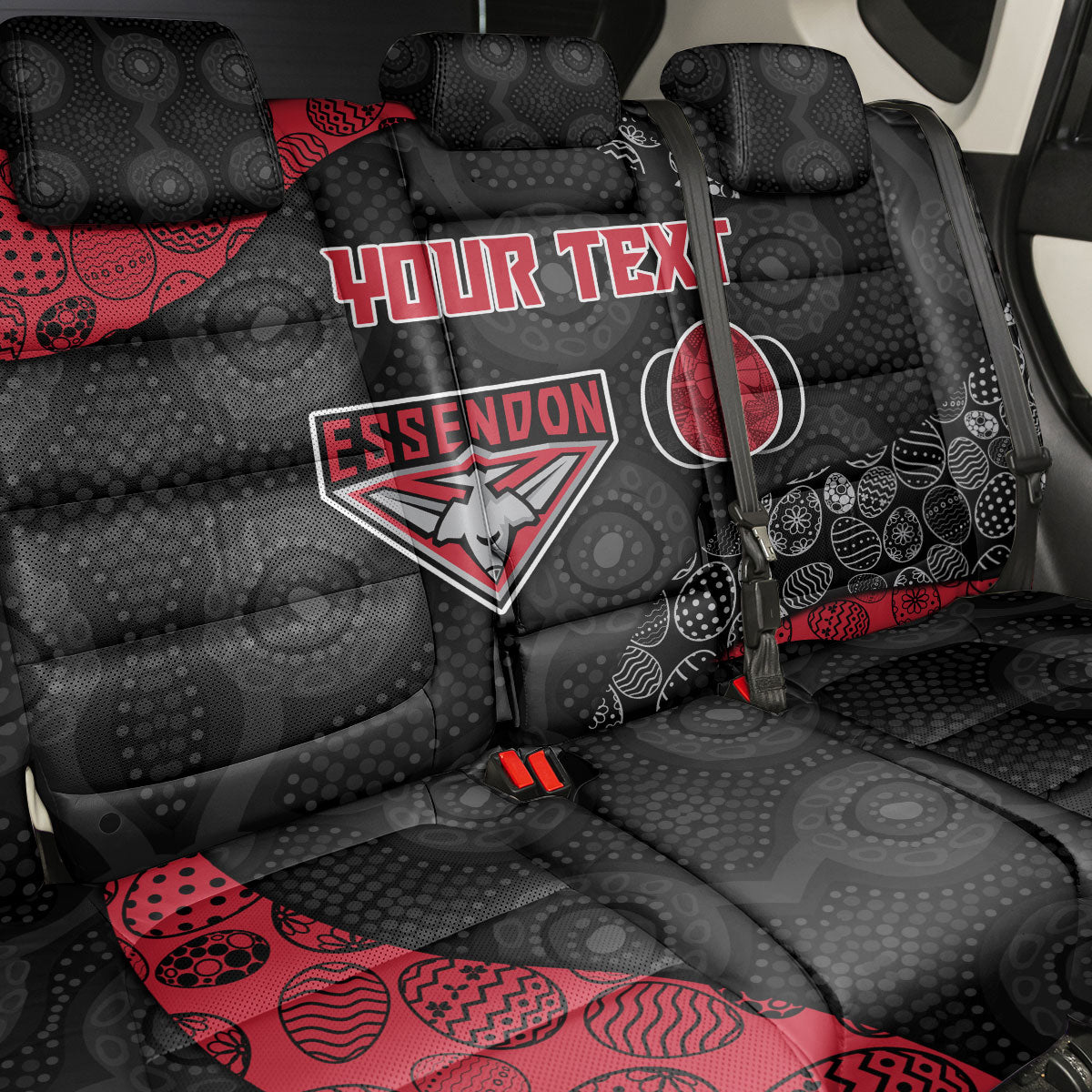 Personalized Essendon Football Back Car Seat Cover Easter Egg Pattern Red Black Tribal Dot Art Style