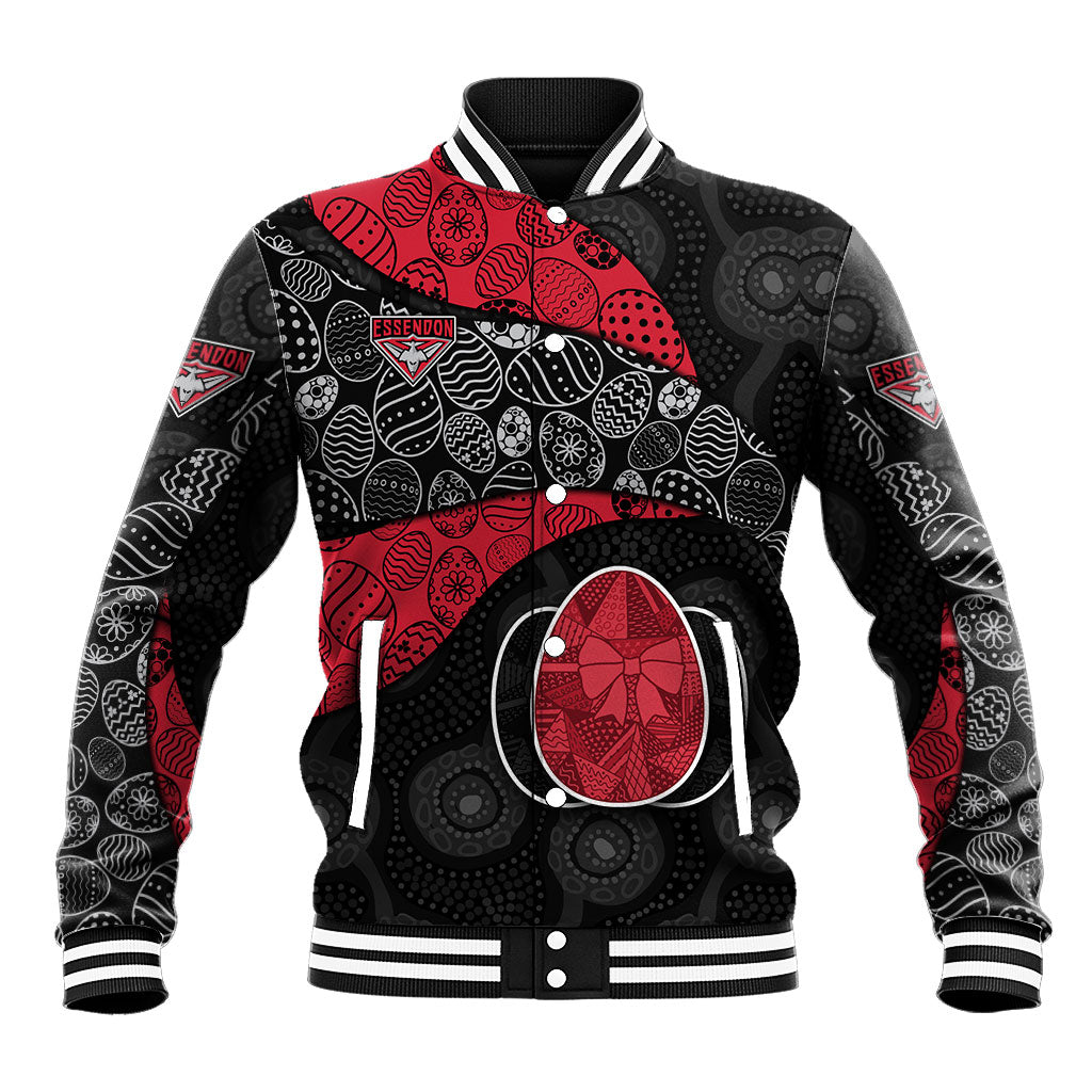 Personalized Essendon Football Baseball Jacket Easter Egg Pattern Red Black Tribal Dot Art Style