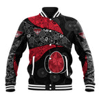 Personalized Essendon Football Baseball Jacket Easter Egg Pattern Red Black Tribal Dot Art Style