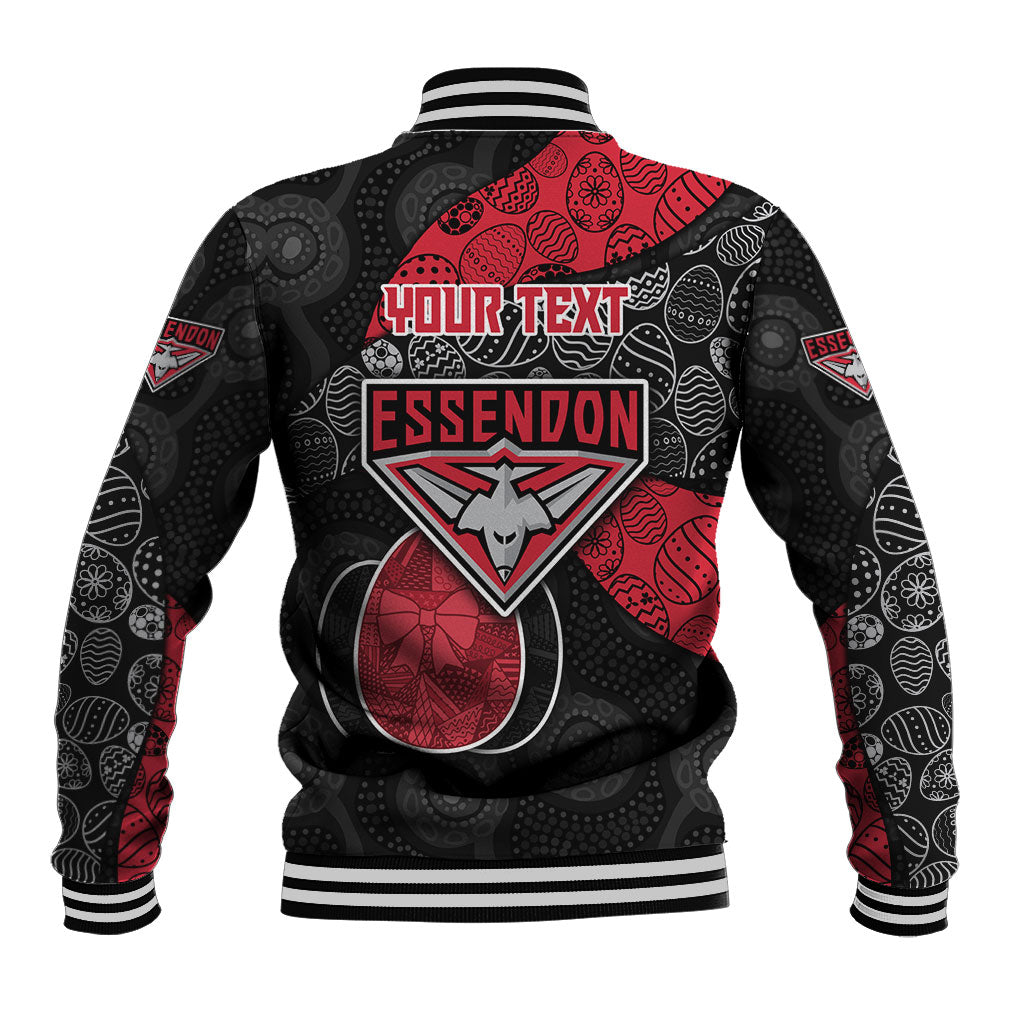 Personalized Essendon Football Baseball Jacket Easter Egg Pattern Red Black Tribal Dot Art Style