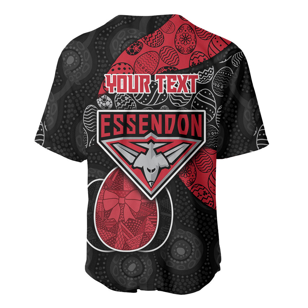 Personalized Essendon Football Baseball Jersey Easter Egg Pattern Red Black Tribal Dot Art Style