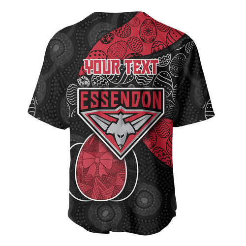 Personalized Essendon Football Baseball Jersey Easter Egg Pattern Red Black Tribal Dot Art Style