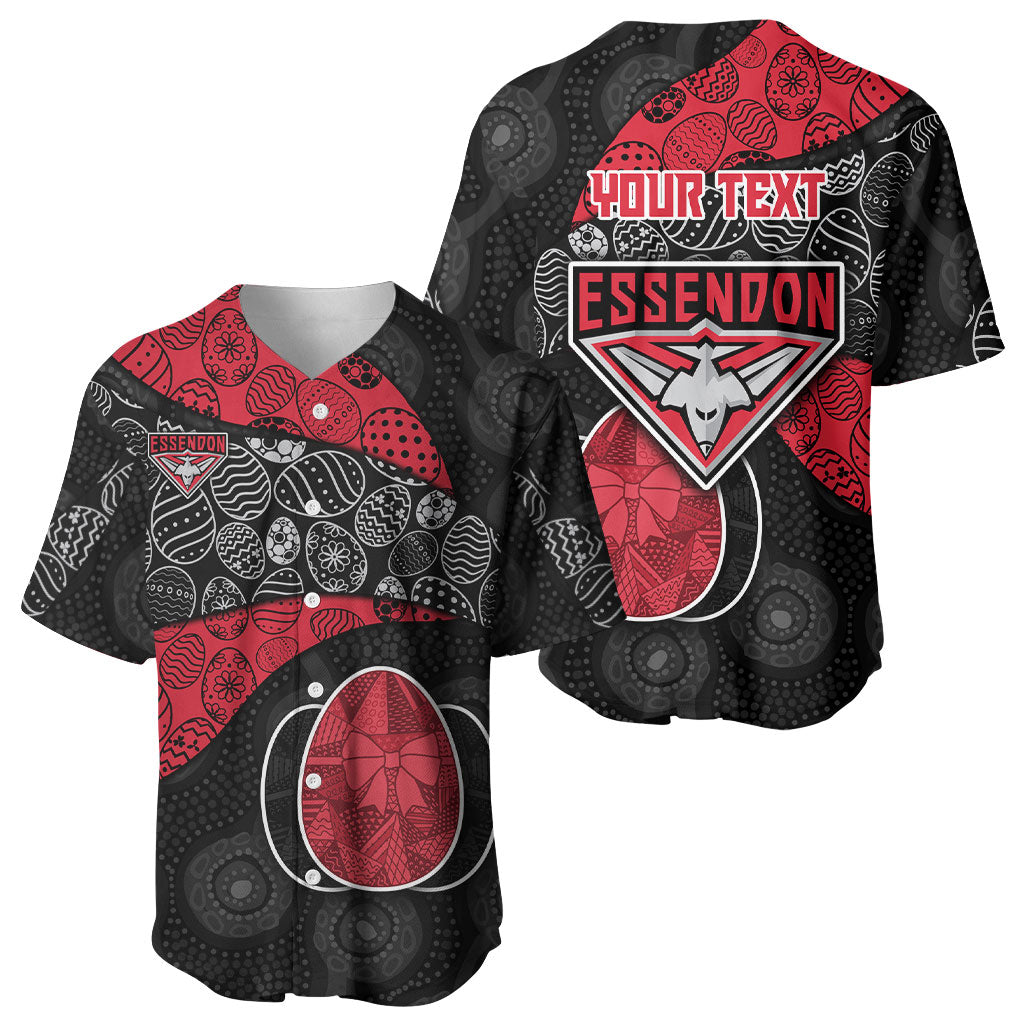 Personalized Essendon Football Baseball Jersey Easter Egg Pattern Red Black Tribal Dot Art Style